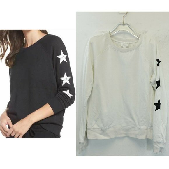 STUDIO COLLECTION Womens Cotton White Raglan Sweater XS Sweatshirt Crewneck Star - Picture 1 of 13